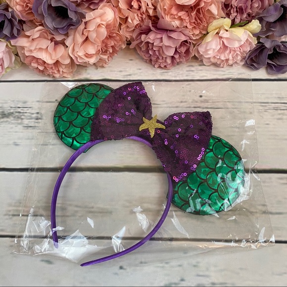 Minnie Mouse Ariel Little Mermaid Headband & Bow - Picture 9 of 11